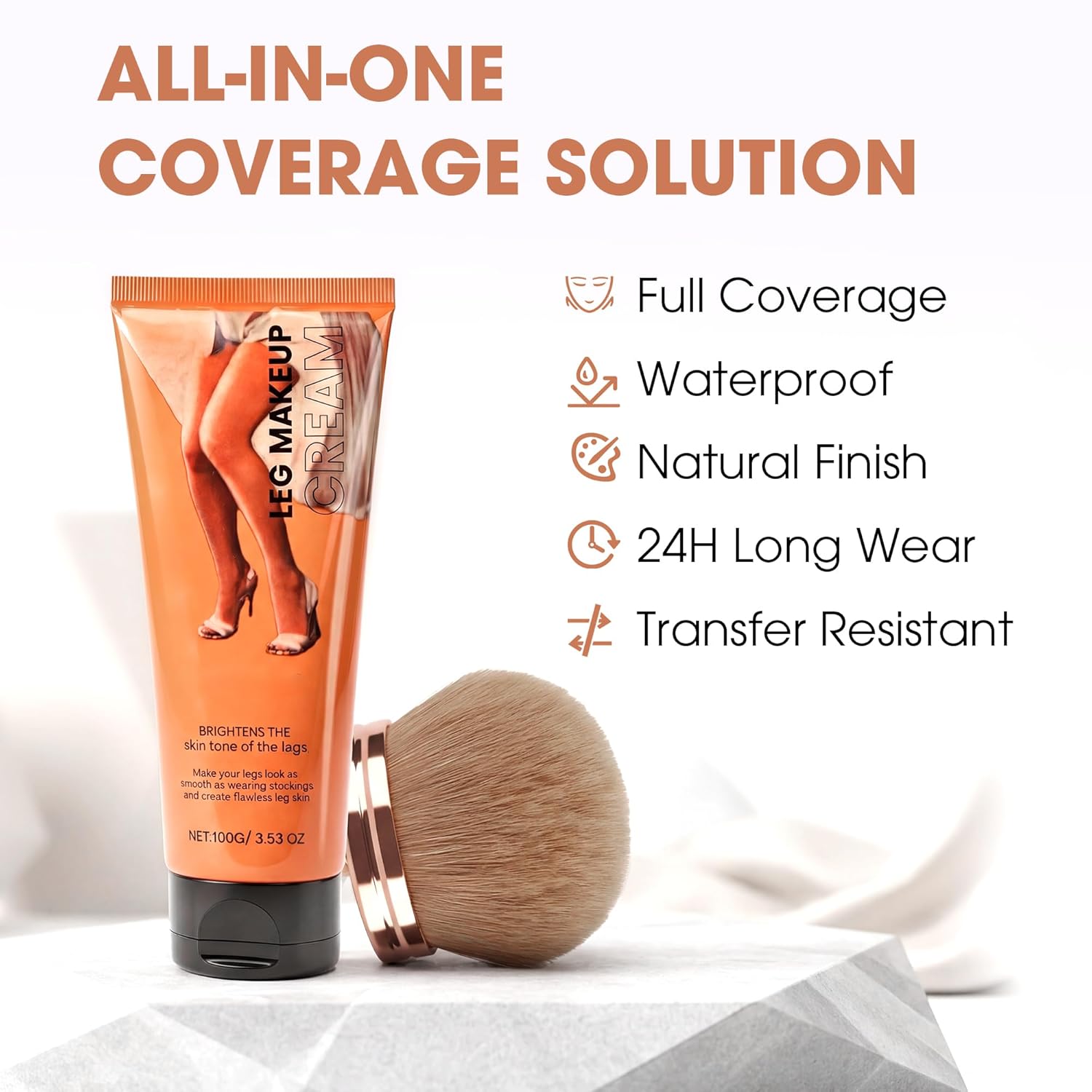 Tattoo Cover Up Makeup Waterproof, Tattoo Concealer with Body Kabuki Brush for Leg Body Make Up, Long Lasting Full Coverage Concealers for Scar Veins Dark Spots Vitiligo, 3.53 Oz Natural Radianc