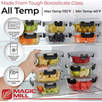 Magic Mill Premium Borosilicate Glass Food Storage Containers with lids Set | 24pc Sets with 12 Bowls & 12 Airtight Locking Lids for Lunch & Meal Prep, Safe for Oven, Freezer, Dishwasher, BPA-Free