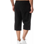 Hangnifang Men'S Long Linen Shorts Below Knee Pocketed 3/4 Summer Drawstring Capri Pant