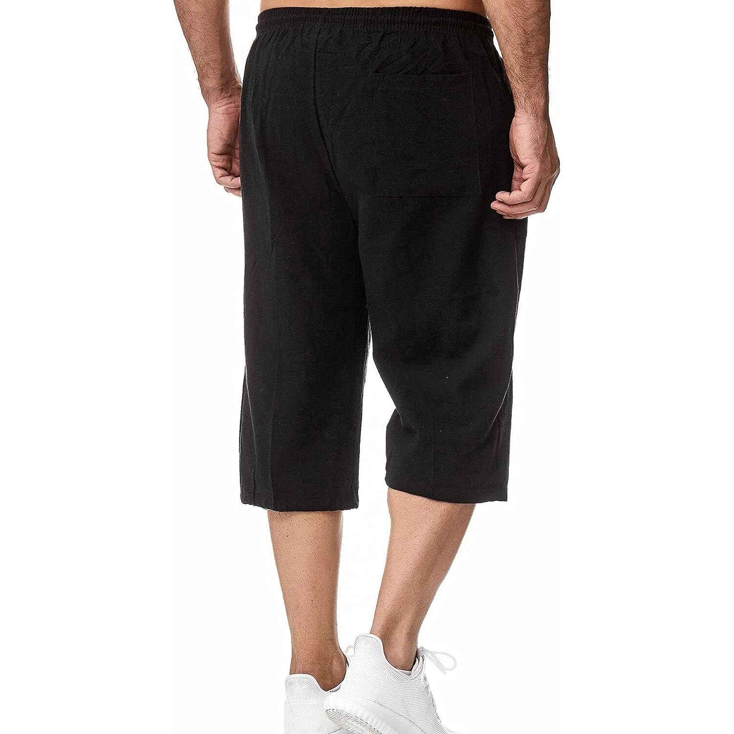Hangnifang Men'S Long Linen Shorts Below Knee Pocketed 3/4 Summer Drawstring Capri Pant