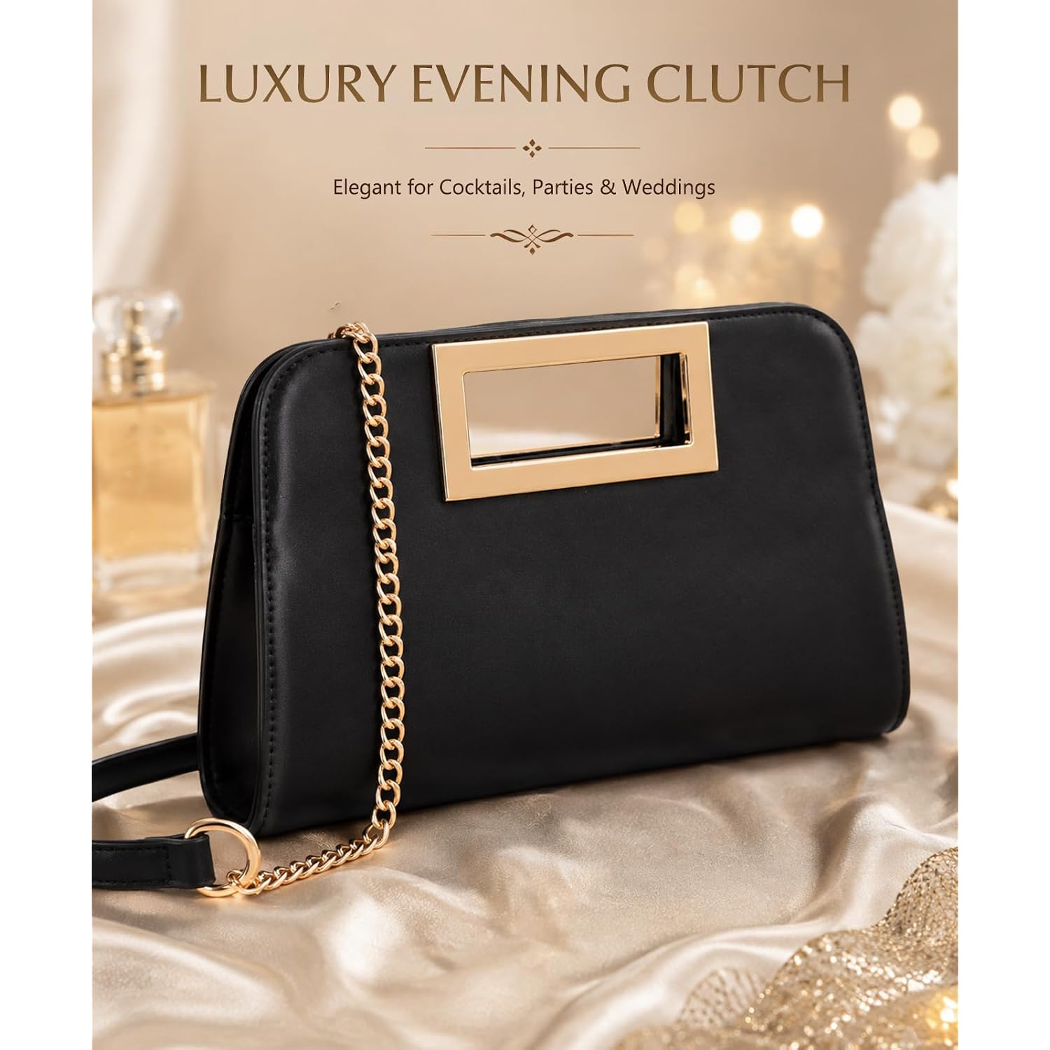 Vaschy Clutch Purse For Women,Fashion Vegan Leather Cut-Out Handle Evening Handbag Crossbody Shoulder Bag For Wedding,Party