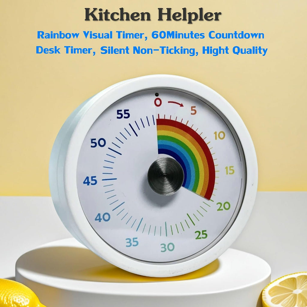 Visual Timer, Kitchen Timer Rainbow Disk 60 Minute Countdown Timer For Kids And Adults, Silent Time Management Tool(Rainbow)