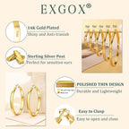 EXGOX 5mm Wide Gold Hoop Earrings for Women,Sterling Silver Hoop Earrings Large Silver Hoop Earrings Hypoallergenic Lightweight 14K Real Gold Plated Big Hoop Earrings for Women 30/40/50/60/70mm