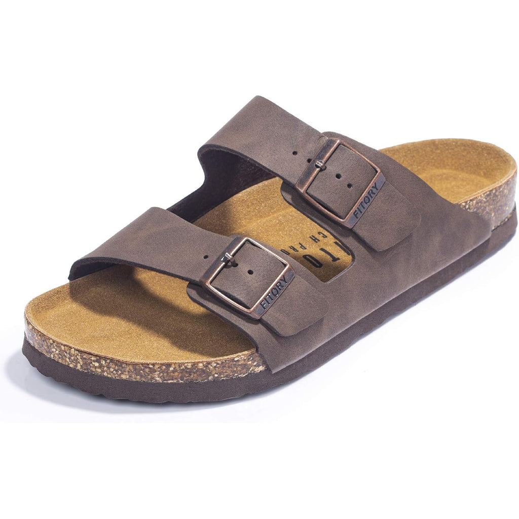 Fitory Mens Sandals, Arch Support Slides With Adjustable Buckle Straps And Cork Footbed Size 7-14.5