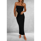 Prettygarden Women'S Summer Bodycon Maxi Tube Dress Ribbed Strapless Side Slit Long Going Out Casual Elegant Party Dresses
