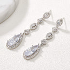 SWEETV Long Pear-Shaped Rose Gold Wedding Birdal Earrings for Brides, Bridesmaids, Crystal Chandelier Dangle Drop Earrings for Women Prom