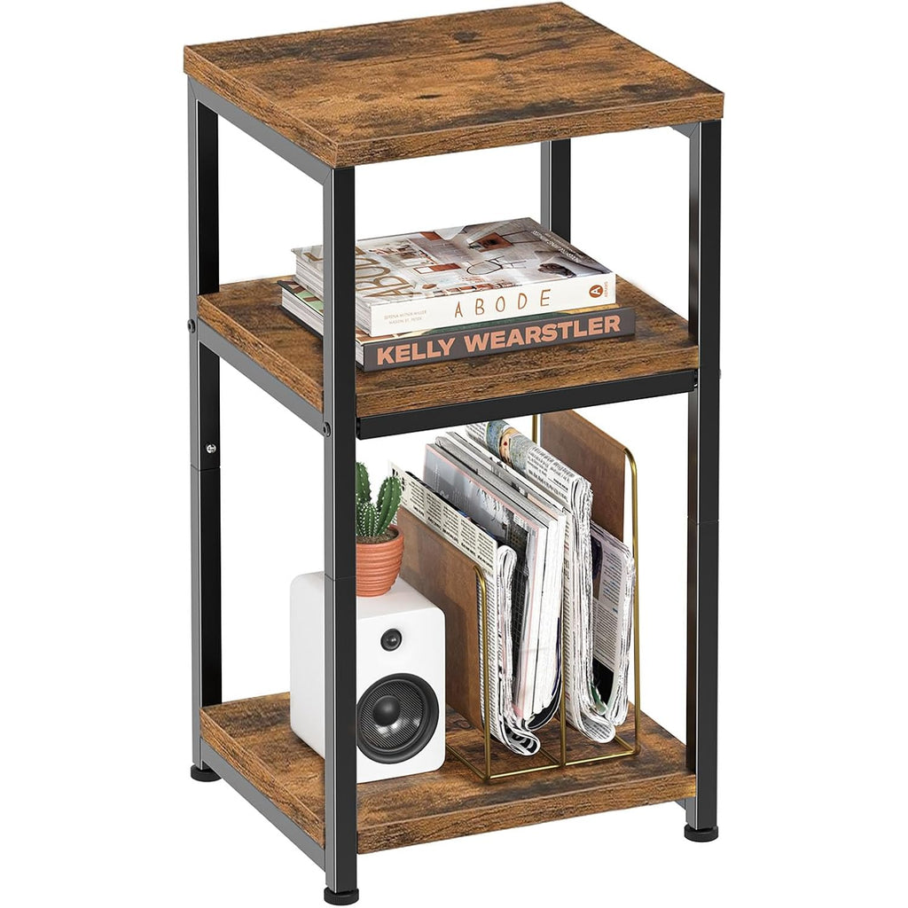 Simple Trending Side Table, End Table Night Stand, 3 Tiers Shelf For Living Room, Rustic Brown
