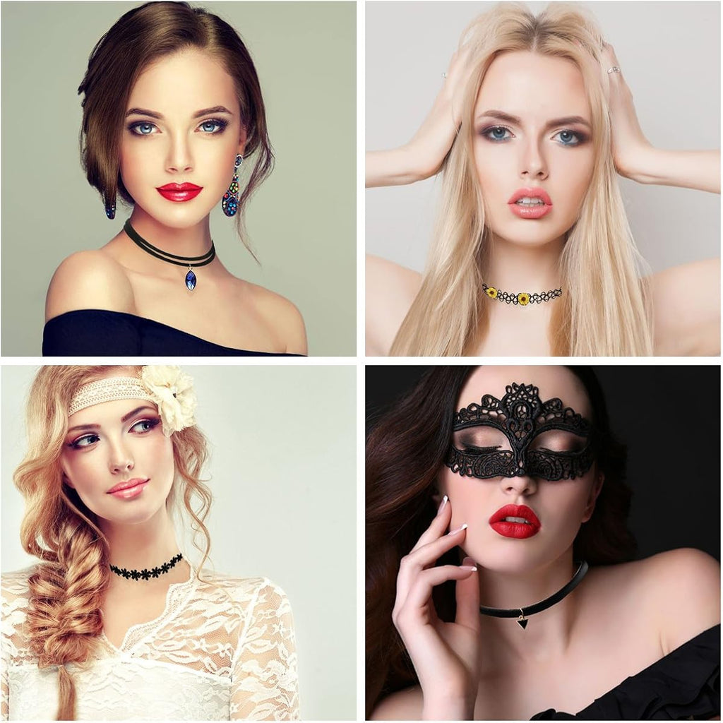 YOKER 22 Pcs Necklaces Black Velvet Choker Set for Womens Velvet Choker Set Classic Gothic Tattoo Lace Chokers Adjustable for Party Cosplay Christmas Birthday