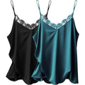 Women's Satin Camisole Lace Silk Satin Pajama Tank Tops V Neck Soft Spaghetti Strap Loose Sleepwear