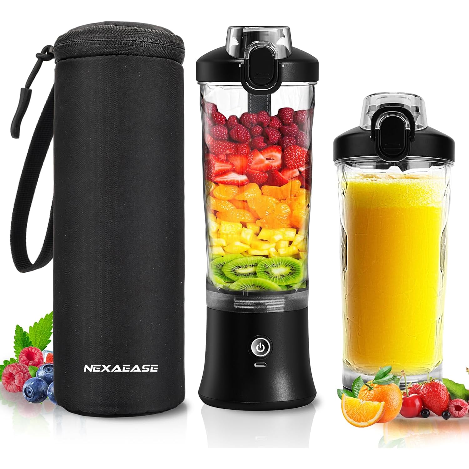 Portable Blender Personal Juicer For Shakes Smoothies With Insulated Sleeve | 20 Oz Electric Protein Shaker Bottle, Travel Lid, Usb-C Rechargeable, Mini Small Cordless Blender Cup For Kitchen Travel Gym