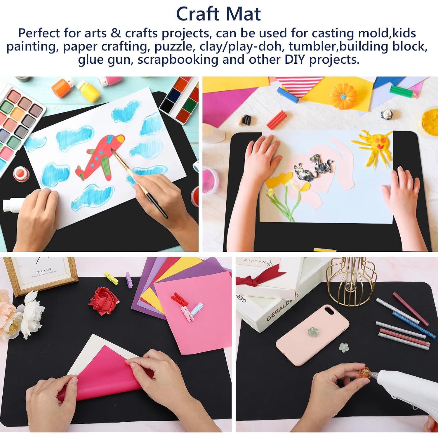 Gartful 2 Pack Silicone Crafting Mats, 15.7" X 11.8" Silicone Mat For Crafts, Large Heat Resistant Sheet For Jewelry Casting, Epoxy Resin, Painting, Counter Table Protector, Placemat, Nonstick, Black