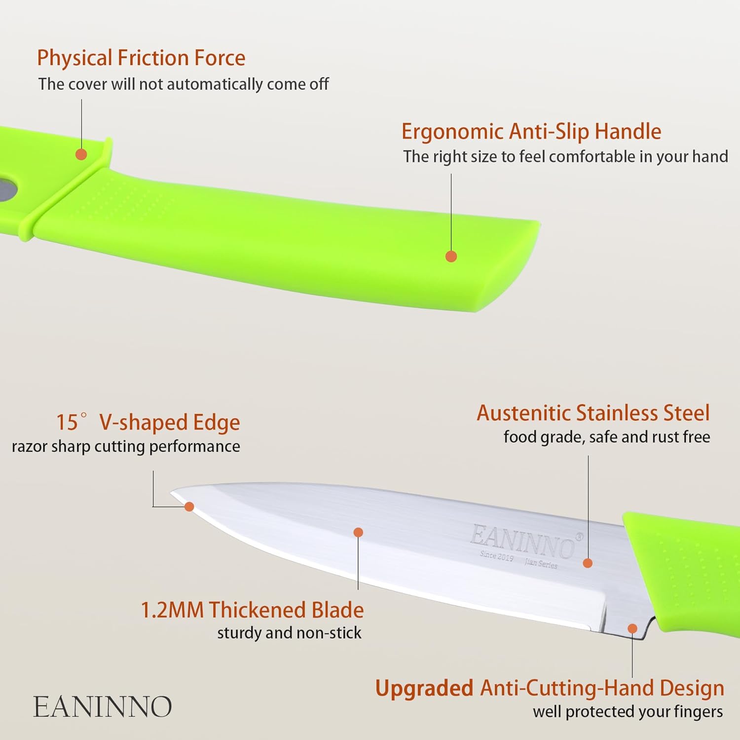 Paring Knife, 4 inch Kitchen Knives Set with Cover Small Knife for Fruit Peeling Vegetable Stainless Steel with Sheath Ergonomic Handle