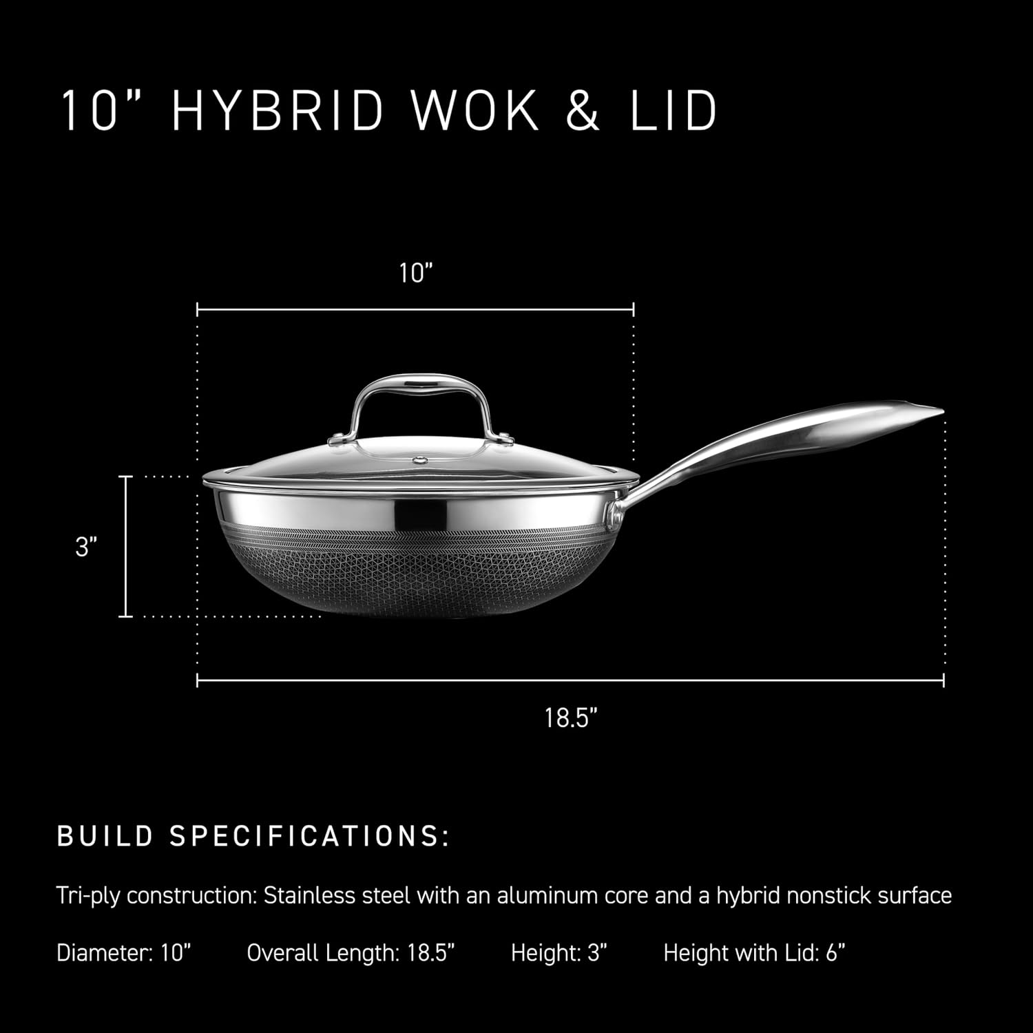 Hexclad 10 Inch Hybrid Nonstick Wok, Stay-Cool Handle, Dishwasher And Oven Safe, Compatible With All Cooktops, Induction Ready