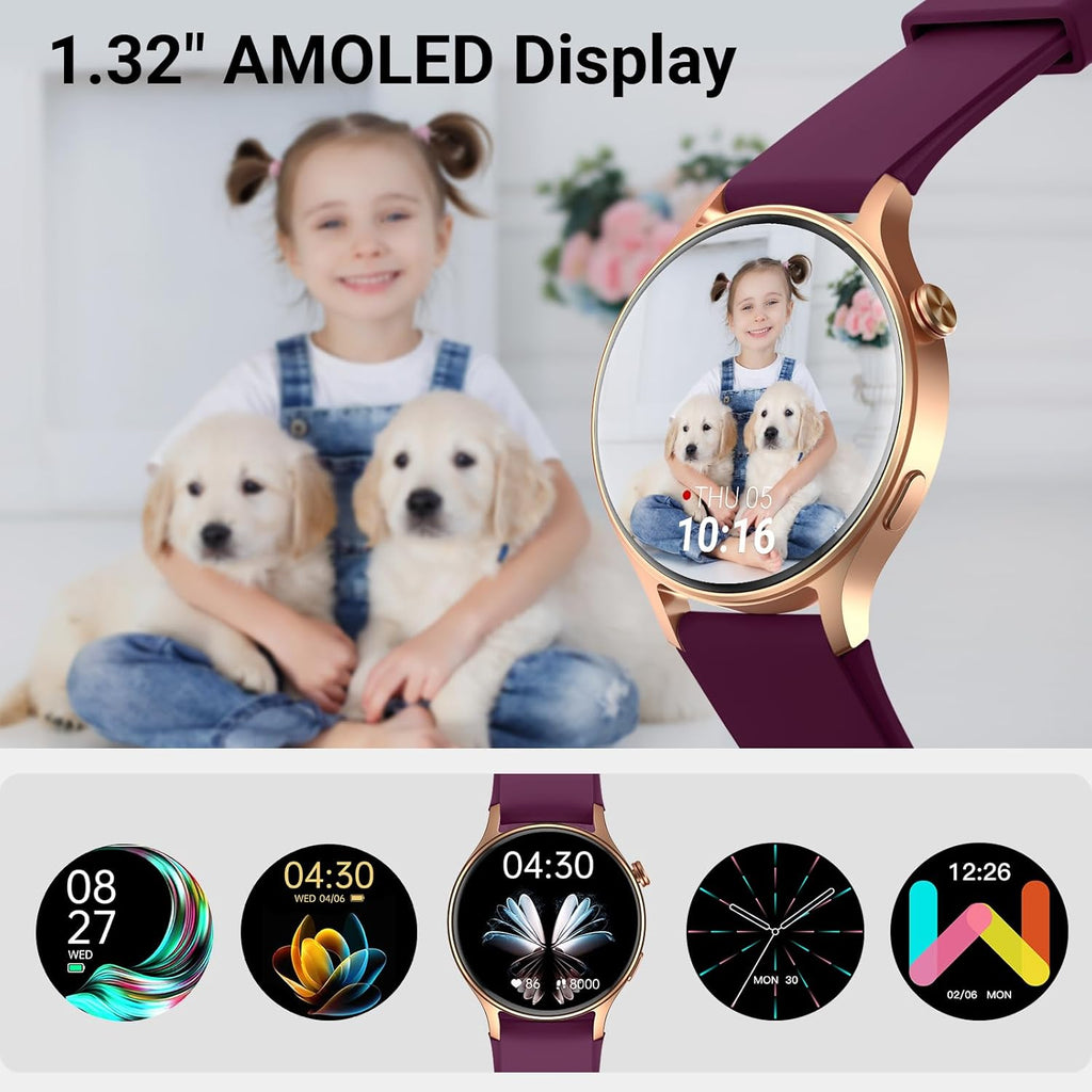 Fitpolo Smart Watch for Women,1.3" AMOLED Touchscreen Fitness Tracker, Make/Answer Calls, Heart Rate SpO2 Monitor,IP68 Waterproof,Sleep Activity Tracking Smartwatch for Android Phones iPhone (Purple)