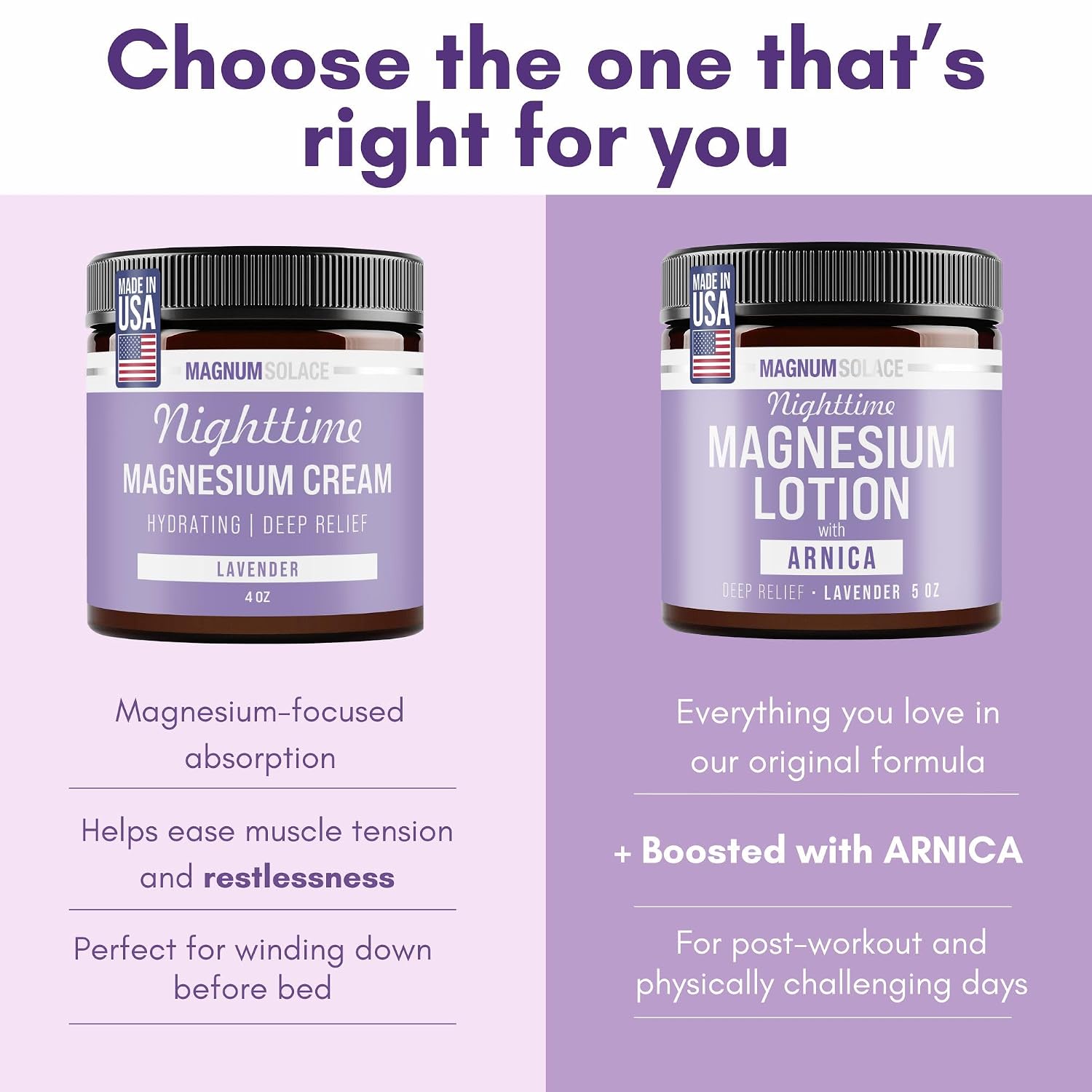 Magnum Solace Nighttime Magnesium Lotion With Arnica – Highly Concentrated Magnesium For Muscles & Joints – Apply To Legs Or Feet Before Bed – Skin-Friendly