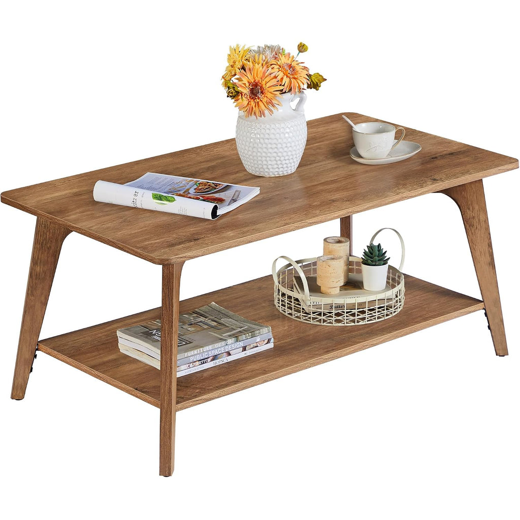 Vasagle Maezo Collection - Coffee Table, 2-Tier Center Table With Storage, Tapered Legs, Curved Transitions, 21.7 X 39.4 X 17.7 Inches, Easy To Assemble, For Living Room, Honey Brown Ulct249K01