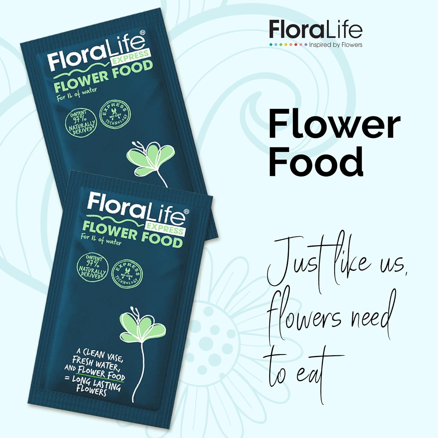 Floralife Fresh-Cut Flower Food - Sachet Multi-Nutrient & Hydration Solution - 25 Packets