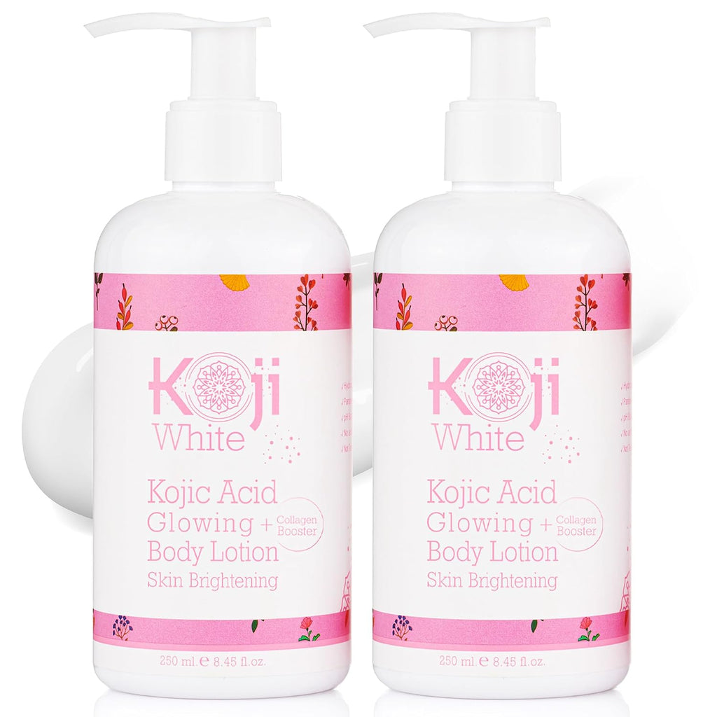 Koji White Kojic Acid & Collagen Body Lotion, Women Gifts Set For Skin Brightening With Arbutin, Glowing Skin, Moisturizer & Radiant Complexion, Uneven Skin Tone - Vegan, 8.45 Fl Oz (2 Packs)