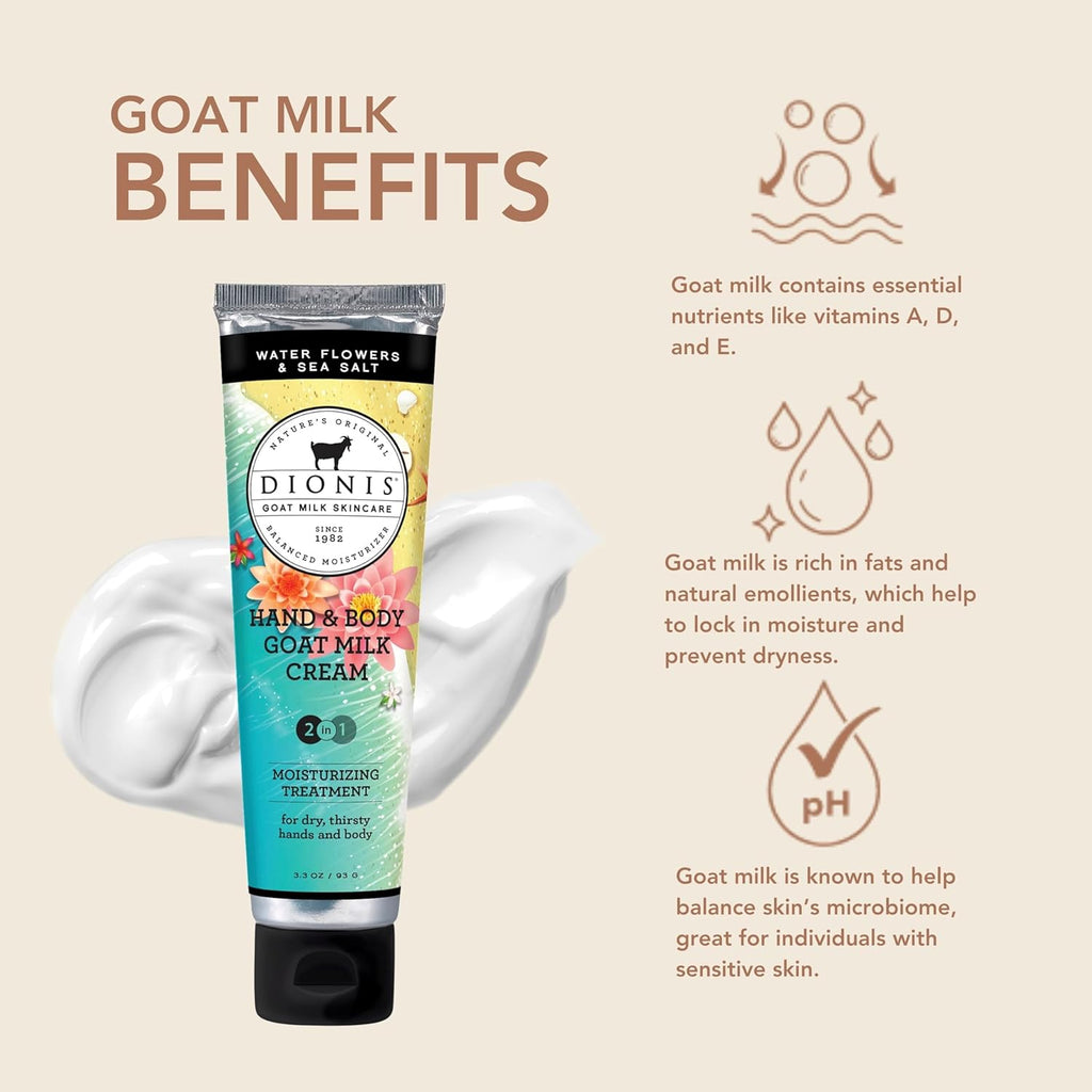 Dionis Goat Milk Hand & Body Cream Water Flowers & Sea Salt 3.3oz (Pack of 1)