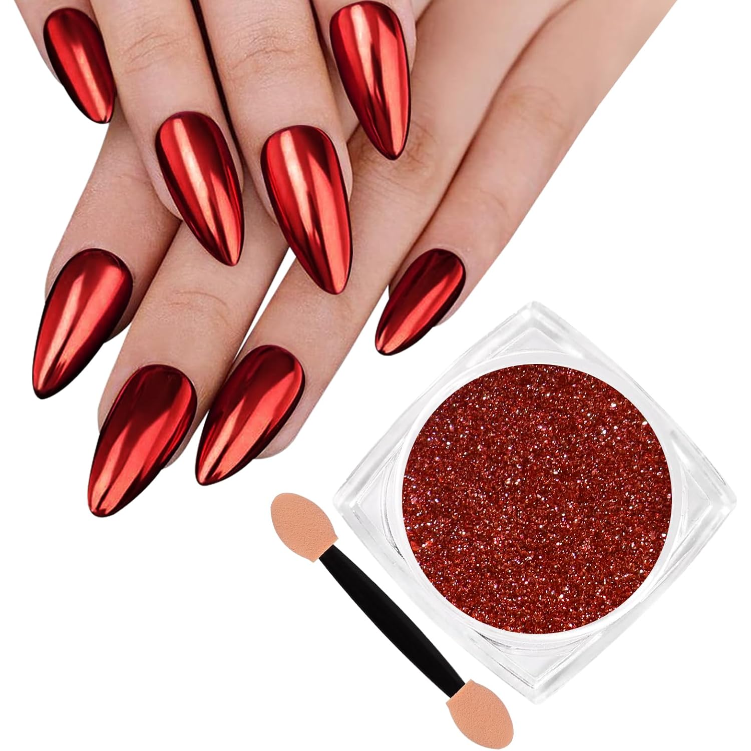 Chrome Nail Powder, Metallic Mirror Effect Chrome Powder Holographic Shimmer Glitter Dust Manicure Decoration Nail Art Pigment for DIY Gel Polish Nail Art, Resin Craft, Salon, Gifts - Red
