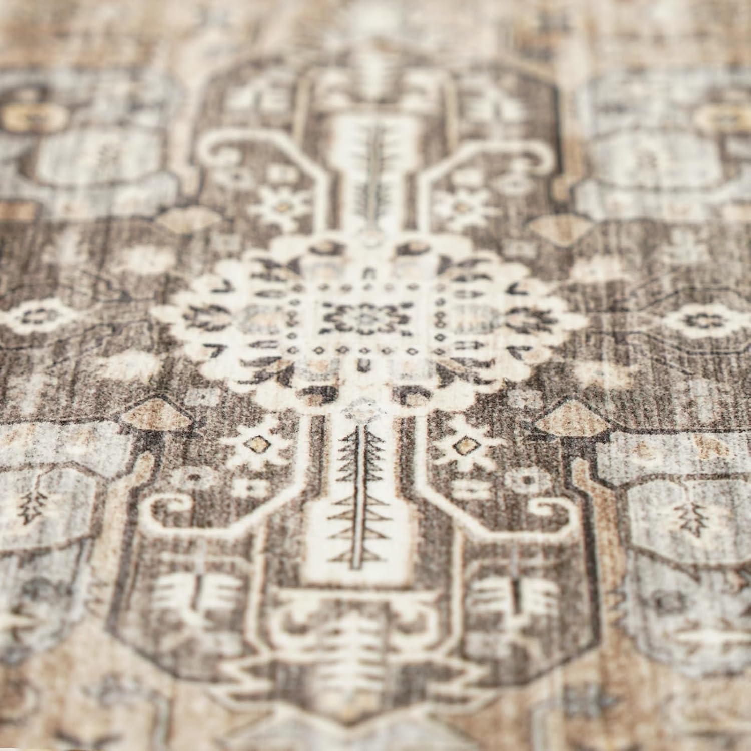 Washable 2X3 Area Rugs - Large Boho Rugs For Living Room Stain Resistant Carpet Vintage Tribal Rugs For Bedroom Kitchen Bathroom With Non Slip Backing Home Decor Floor Decoration Mat 2X3 Beige