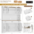 Hostack 71" Tall Kitchen Pantry Storage Cabinet, 55" W Kitchen Hutch, White | Large Pantry Cabinet With Charging Station / Countertop / 3 Drawers, Farmhouse Hutch Cabinet With Storage For Dining Room