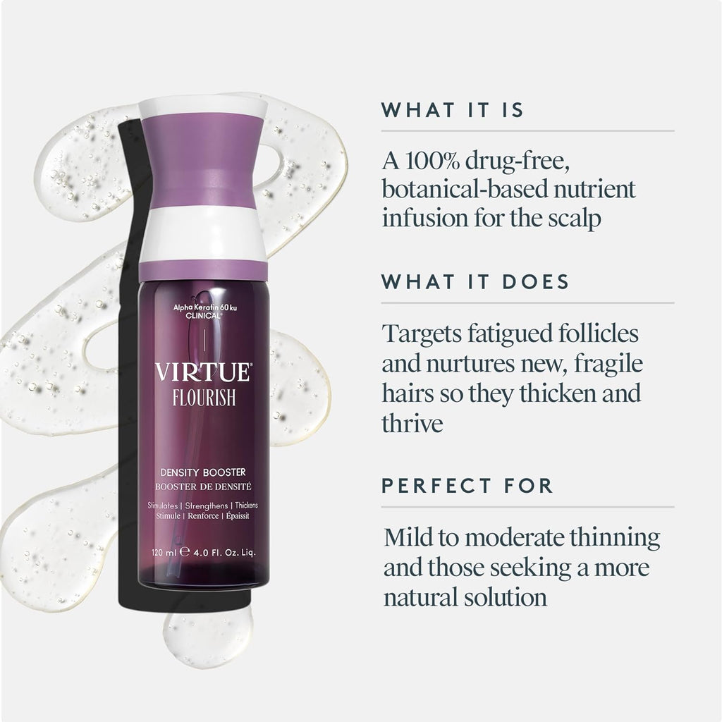 Virtue Flourish Hair Thinning Density Booster Spray Treatment, Hair Growth Product Thickens Hair, Sulfate Free, Color Safe