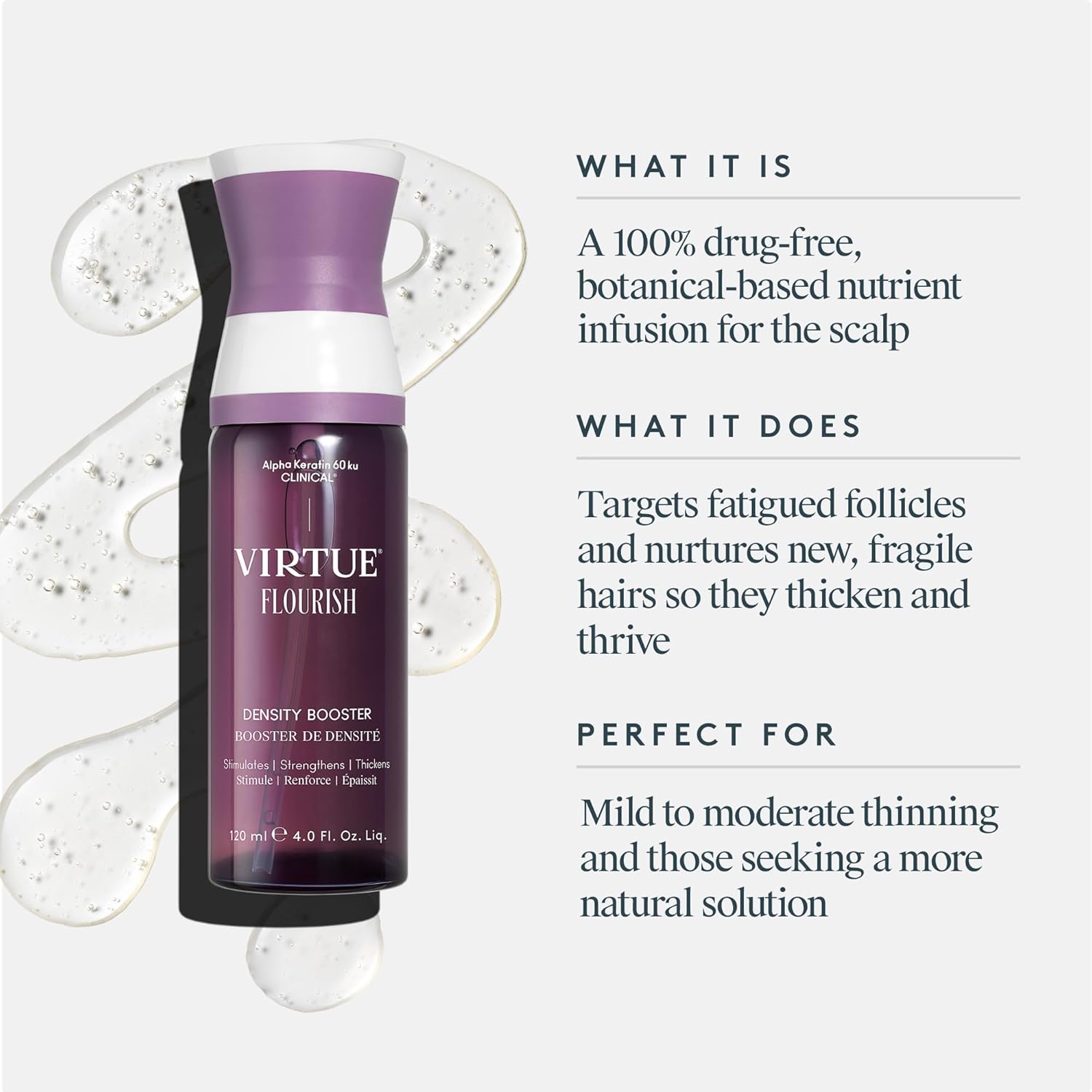 Virtue Flourish Hair Thinning Density Booster Spray Treatment, Hair Growth Product Thickens Hair, Sulfate Free, Color Safe