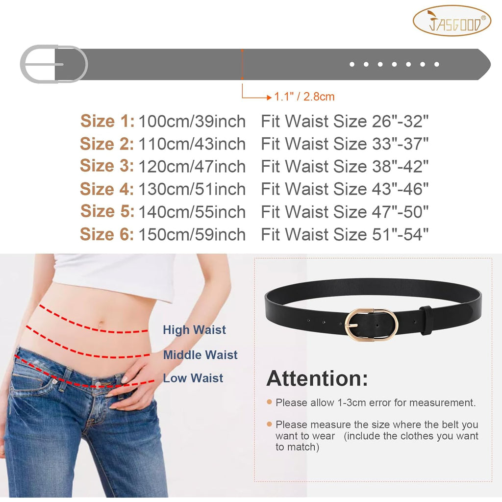 JASGOOD Women’s Leather Belts for Jeans Pants Fashion Ladies Belt with Gold Buckle