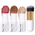 Kimuse Face Sticks Trio, Cream Blush Stick & Highlighter Stick & Contour Stick For Sculpt The Cheeks, Long Lasting Cream Contour Stick Trio For Face Makeup, With Brush
