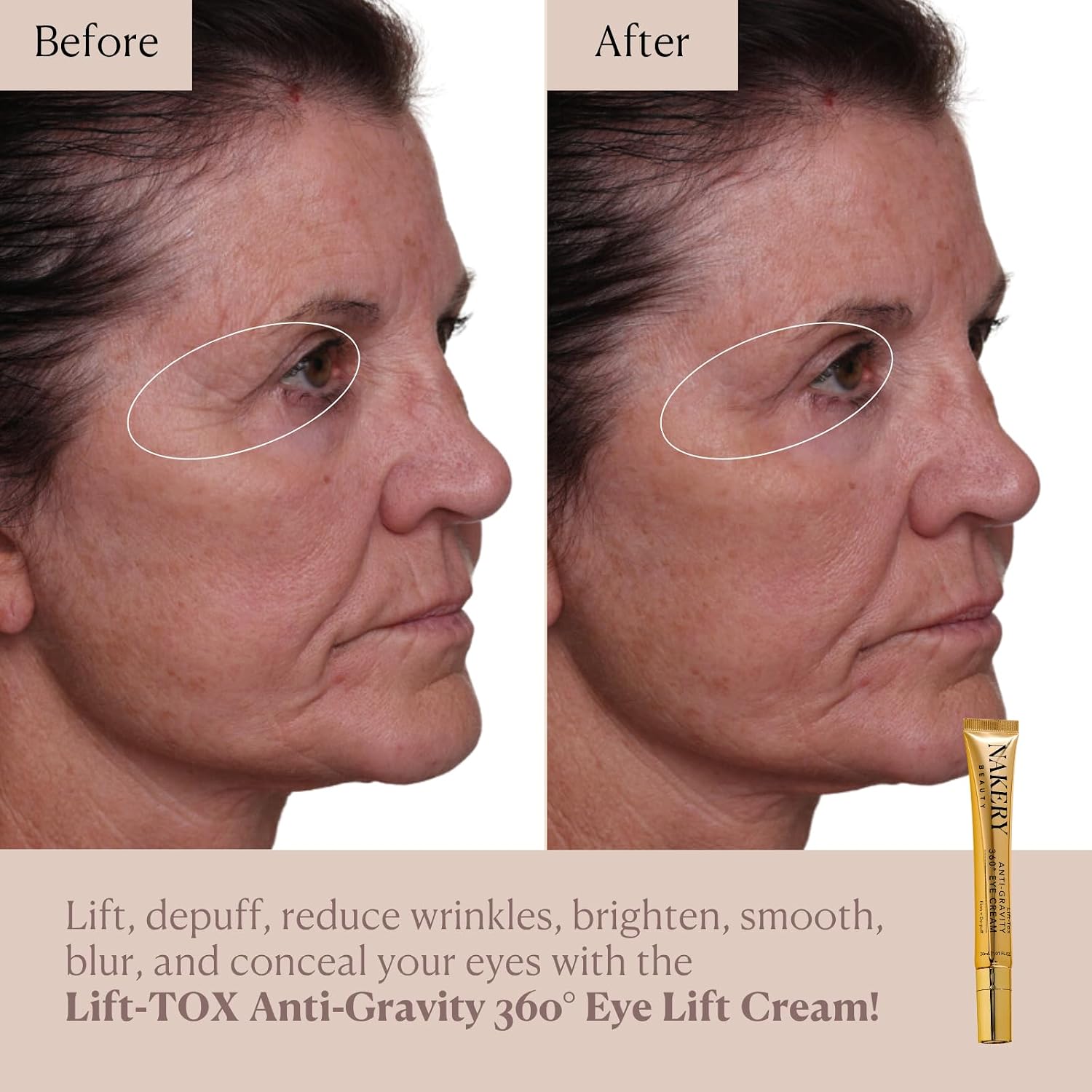 Nakery Lift-Tox Eye Cream For Puffiness And Bags, Lifting Treatment With Hyaluronic Acid, Anti Aging Formula For Women, Depuffing Moisturizer For Wrinkles And Dark Circles