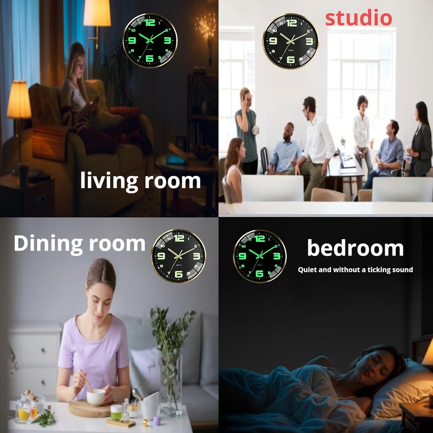 12Inch Wall Clock,Accuratetimekeeping,Easy Toread At Nighttick-Free | Metal Frame Aa Battery Powered Anti-Break Hd Glass Large Numbers Easy To Read Living Room Bedroom Kitchen Office Etc