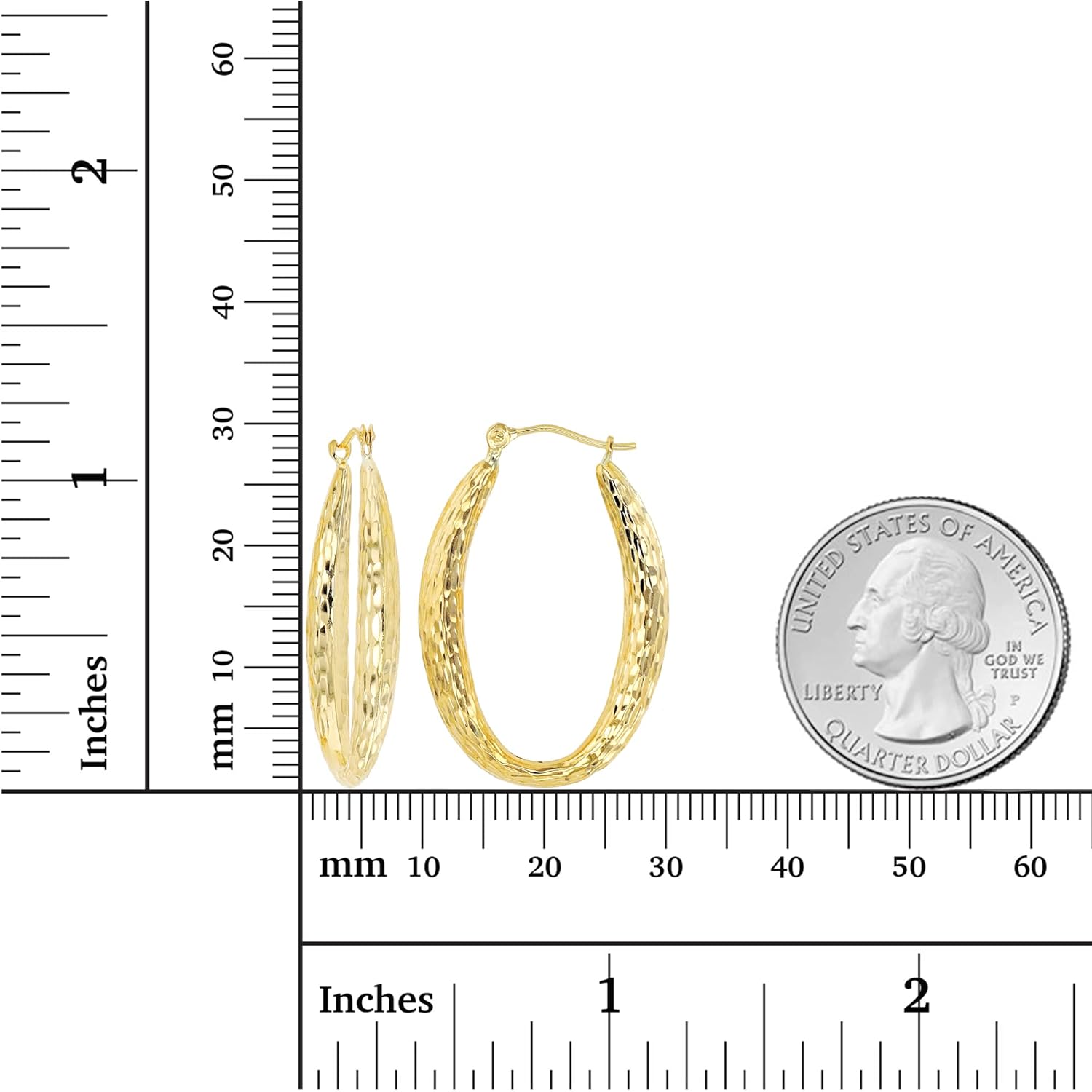 14K Yellow Gold High Polished Oval Hoop Earrings with Hinged Clasp | Various Sizes & Design | Yellow Gold Hoops | Solid 14k Gold Earrings Gold For Women