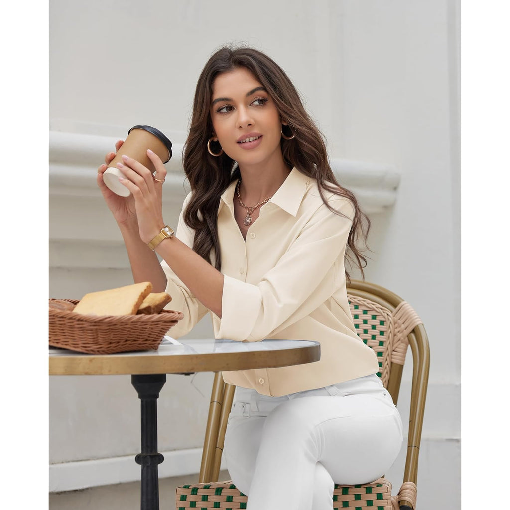 Button Down Shirts for Women Dress Shirt Cotton Long Sleeve Collared Shirt Business Work Office Blouse Top