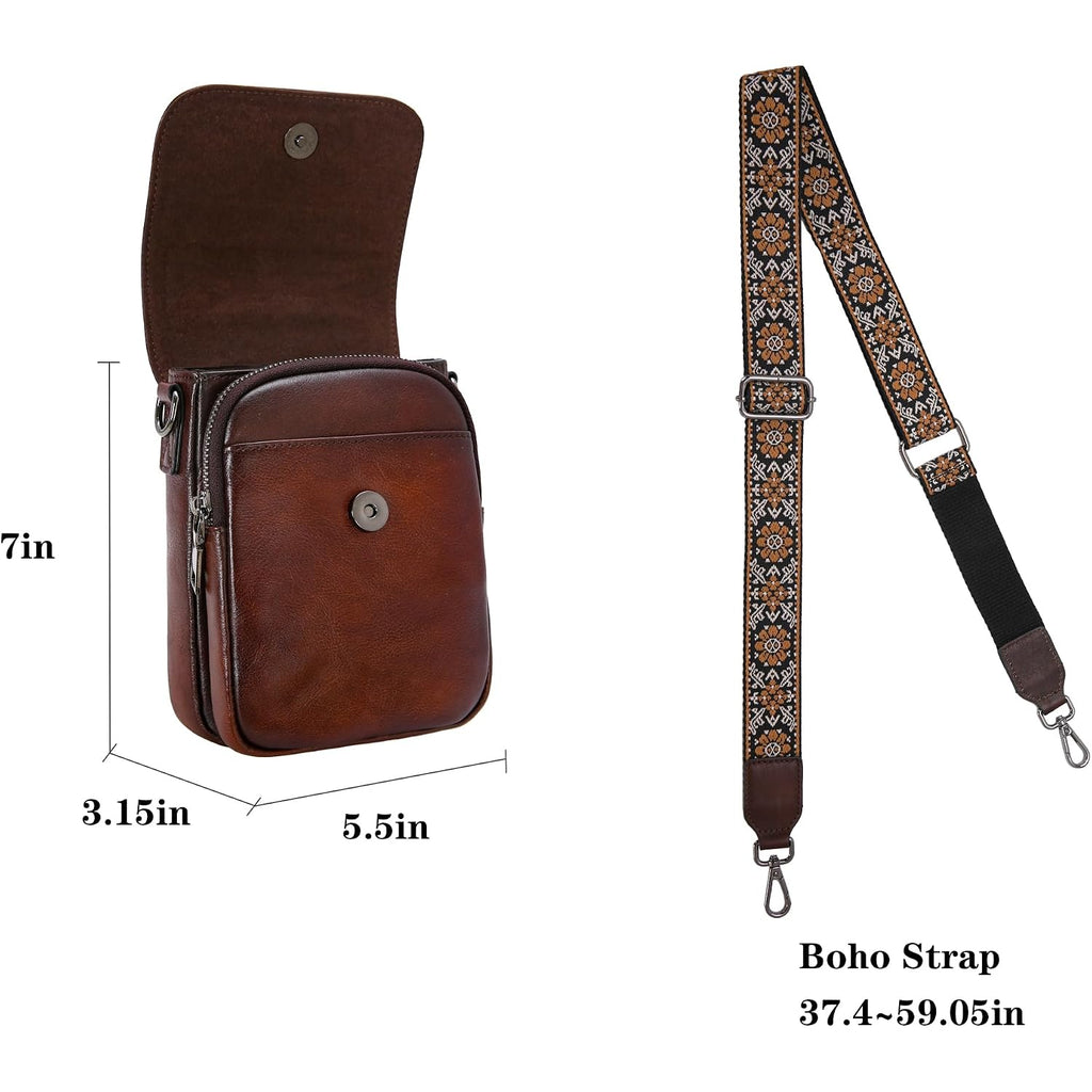 Heshe Leather Small Crossbody Bags For Women Rfid Blocking Cell Phone Purse Anti-Theft Travel Bag With Wide Straps