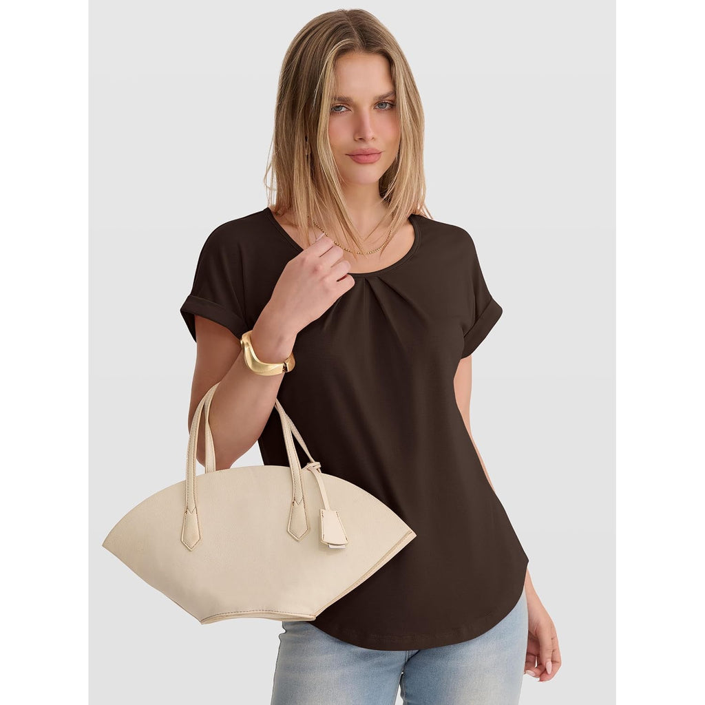 Anrabess Women'S Short Sleeve Pleated T Shirts | Scoop Neck Breathable Tops, Business Casual Dressy Blouses, 2026 Summer Cute Fashion Clothes