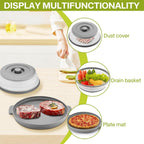 Microwave Splatter Cover for Food with Anti-scald Base Plate,Large BPA-Free Silicone Vented Avoid Scalding Collapsible Guard Lid,Kitchen Essential Gadgets for Meal Prep-10.7 Inch (gray)