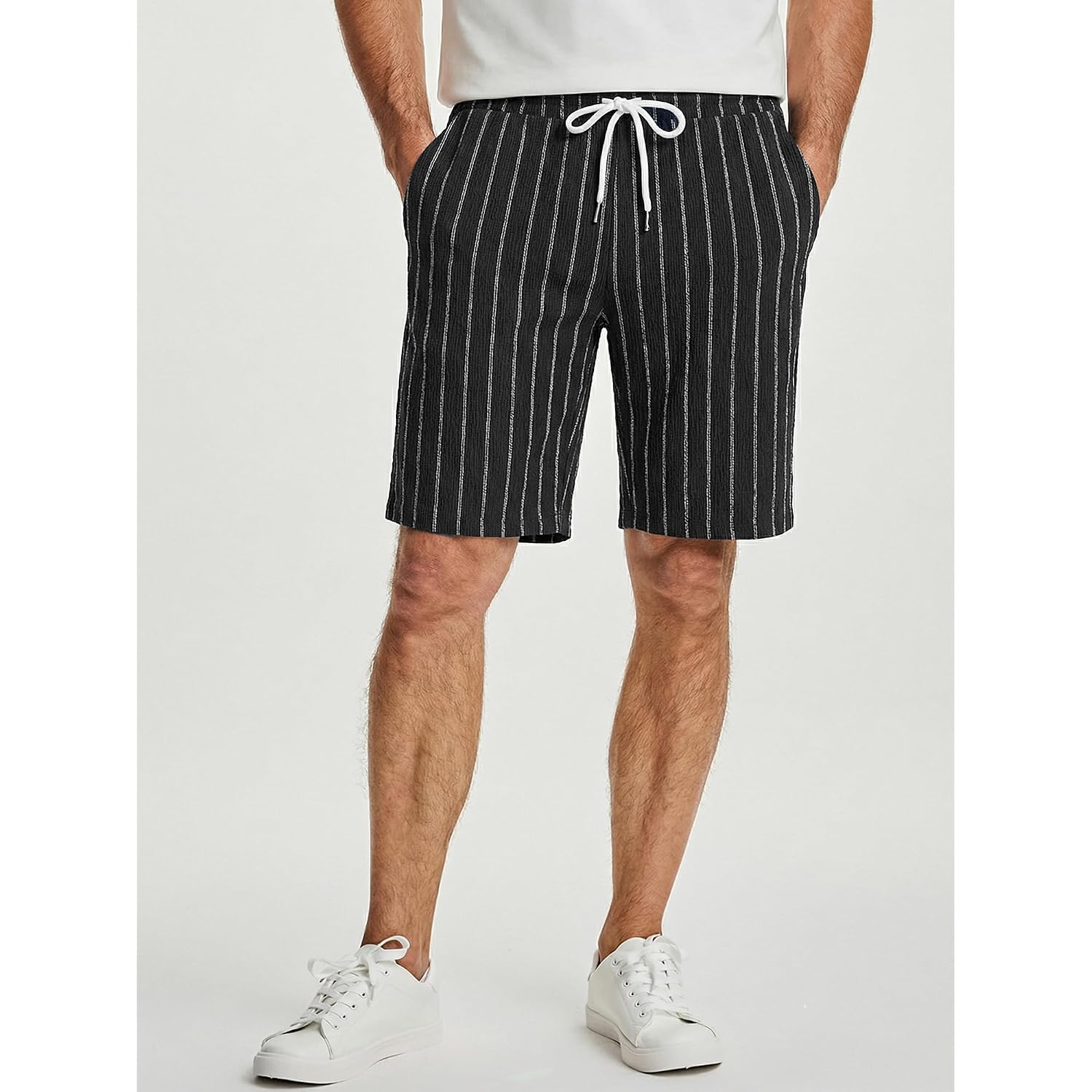 Jmierr Men’S Casual Stripes Shorts Relaxed Fit Elastic Waist Drawstring Shorts