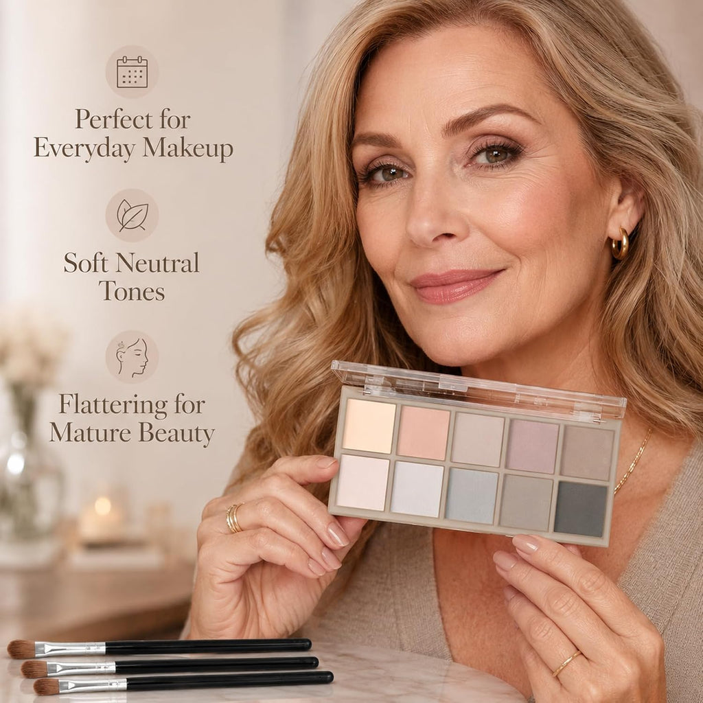 Sulily 10 Colors Matte Eyeshadow Palette, Gray Taupe Brown Nude Eye Shadow Makeup, Neutral Smokey Eye Shadowfor Older Women, Blendable,Long Lasting Waterproof Professional Beauty Makeup Kit, Cement