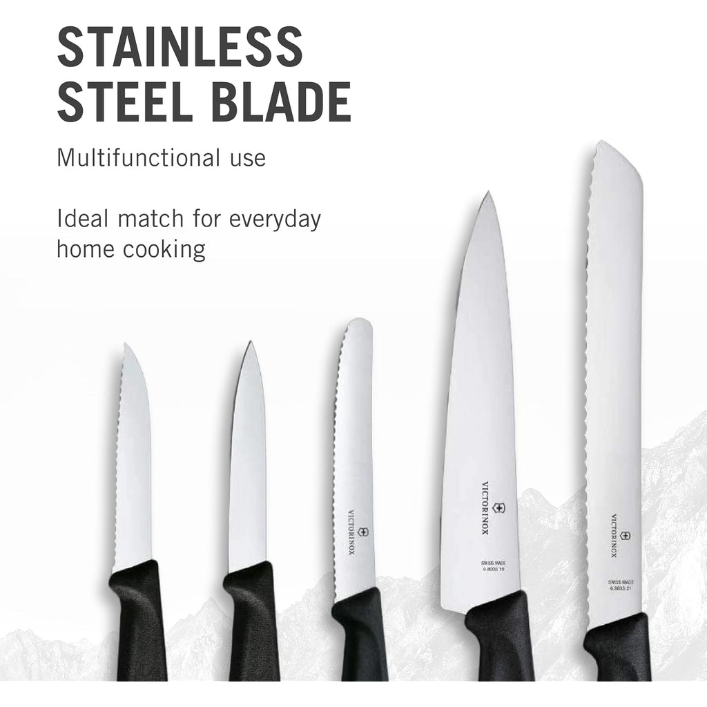 Victorinox Swiss Classic Kitchen Set, 5 Pieces - Utility & Bread Knives | Durable Ergonomic Set With Paring, Carving, And Bread Knives. Made In Switzerland, Dishwasher Safe, And Black Handles.