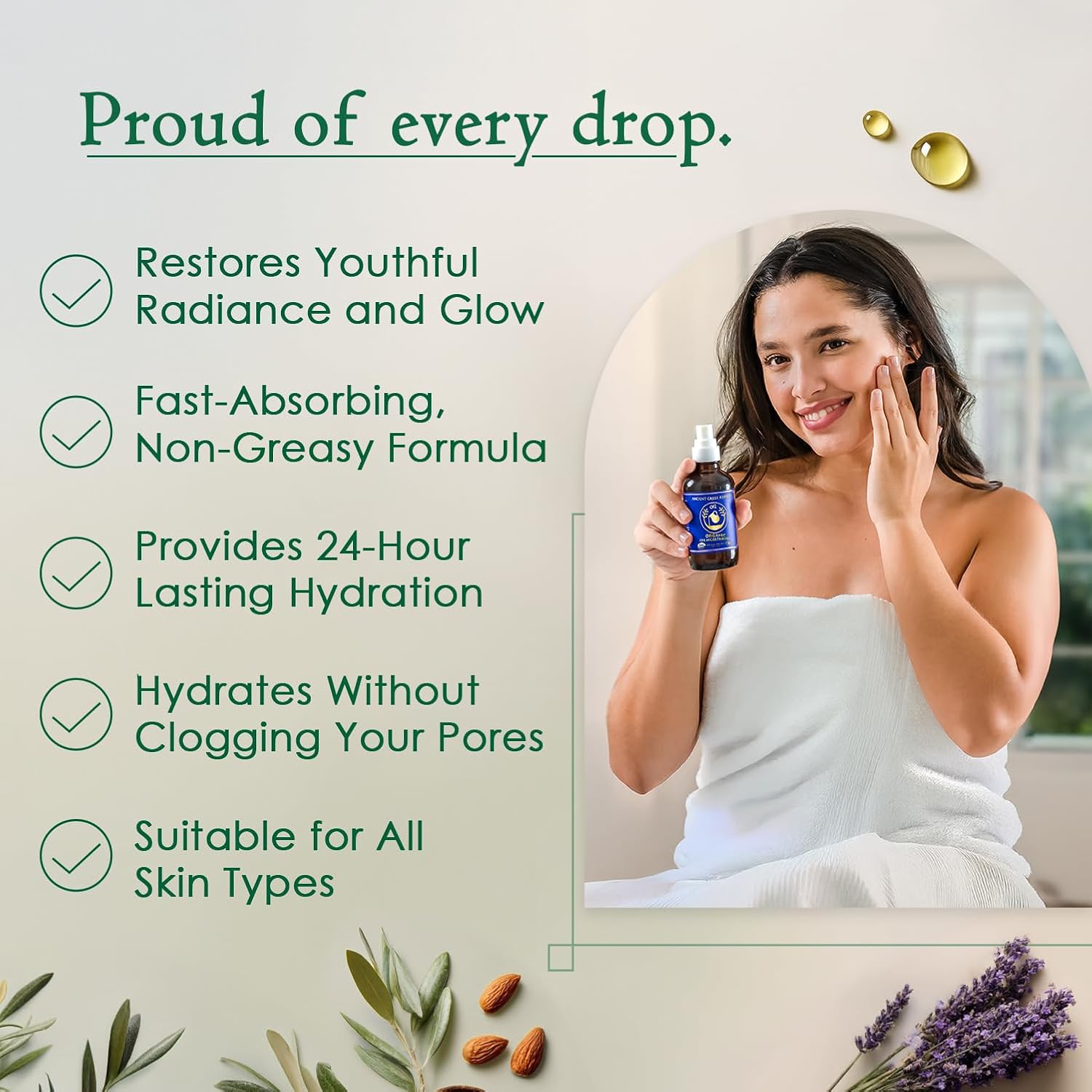 Ancient Greek Remedy Body Oil - Organic After Shower Face Oil & Body Moisturizer For Dry Skin - Almond, Jojoba, Olive, Lavender, Vitamin E Oils - Natural Clean Facial Skincare For Women & Men 4 Oz