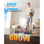 Cordless Vacuum Cleaner With 2 Batteries, 130 Mins/50Kpa/600W Stick Vacuum Cleaners For Home With 3.3Ft Hose, Sofa Brush, Touchscreen Auto-Mode, Wall Mount Charging, Scented, For Floor/Carpet/Pet Hair