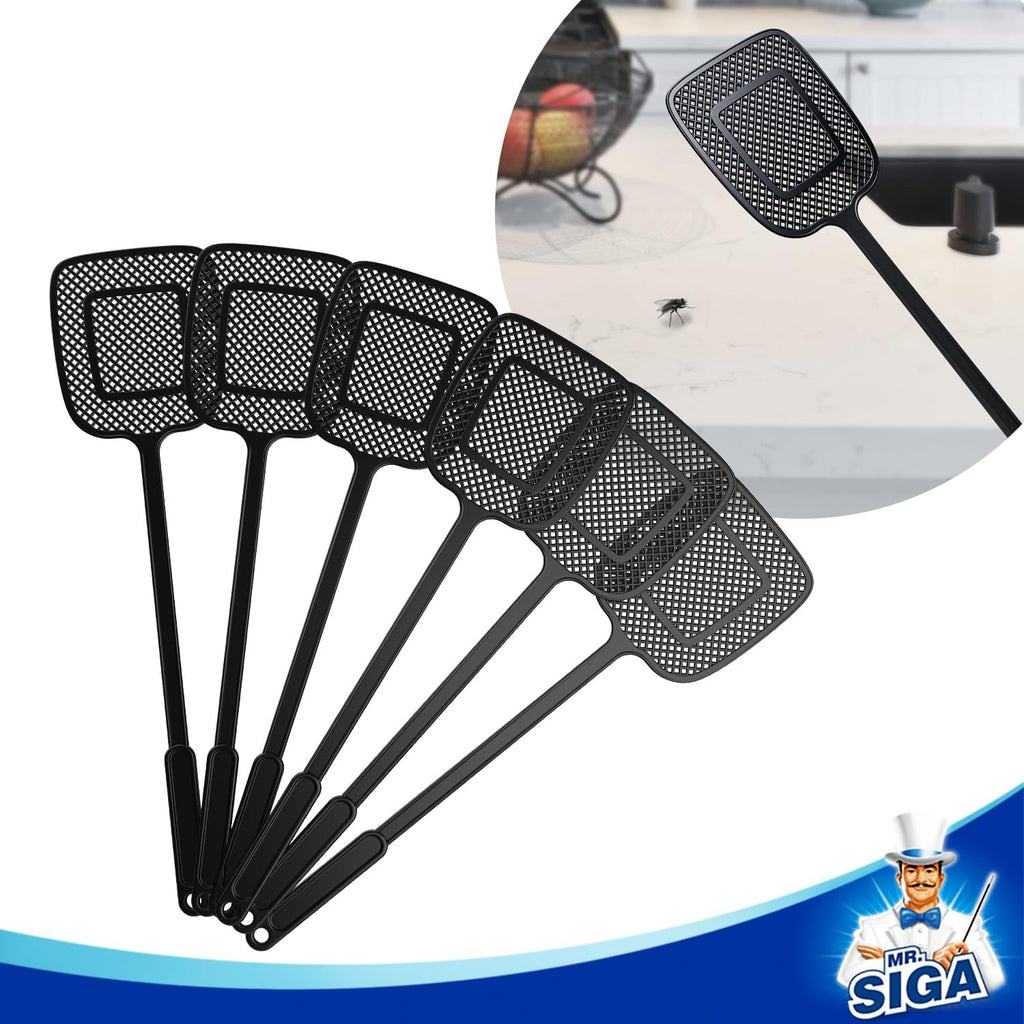 Mr.Siga Heavy Duty Long Handle Fly Swatter, Black, 6 Pack | Fly Swatter For Indoors, Manual Fly Killer, Bug Swatter