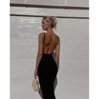 Women Backless Maxi Tank Dress Bodycon Sexy Open Back Hollow Long Dresses Sleeveless Elegant Cocktail Party Dress