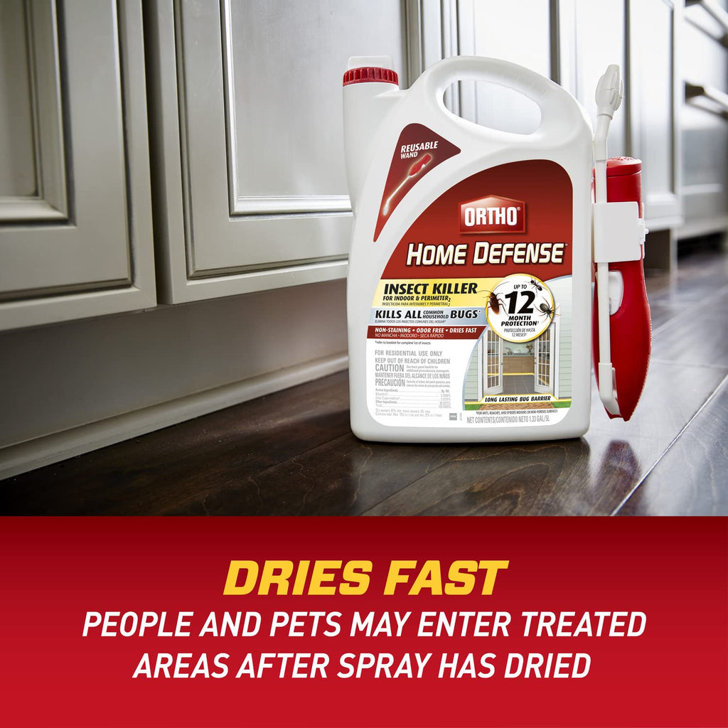 Ortho Home Defense Insect Killer For Indoor & Perimeter2, Wand, 1.33 Gal. | Ready-To-Use Bug Killer With Comfort Wand, Kills Ants, Roaches And Spiders, Use In Kitchens, Bathrooms And Home Perimeter