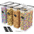 Dwëllza Kitchen Cereal Containers Storage 4L Set Of 4 Airtight Food Storage Containers With Lids Cereal Dispenser Countertop Pantry Organization Canister For Rice Flour & Sugar 1 Marker 8 Labels