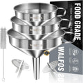 Stainless Steel Funnel, Walfos 3 Pack Kitchen Funnel With 2 Removable Strainer ＆ 1Pcs Cleaning Brush, Perfect For Transferring Of Liquid, Oils, Jam, Dry Ingredients & Powder