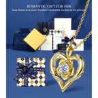 Beam & Bask Rose Flower Heart Moissanite Necklaces for Wife, S925 Silver Pendant for Women, 18K Gold Plated Jewelry for Her Girlfriend Mom for Anniversary Birthday