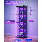 Aodk Display Case With Led Lights, Display Cabinet With Open Glass Shelves For Small Space, 4-Tier Corner Display Shelf With Industrial Mesh, Curio Cabinet For Collectibles, Bookcase