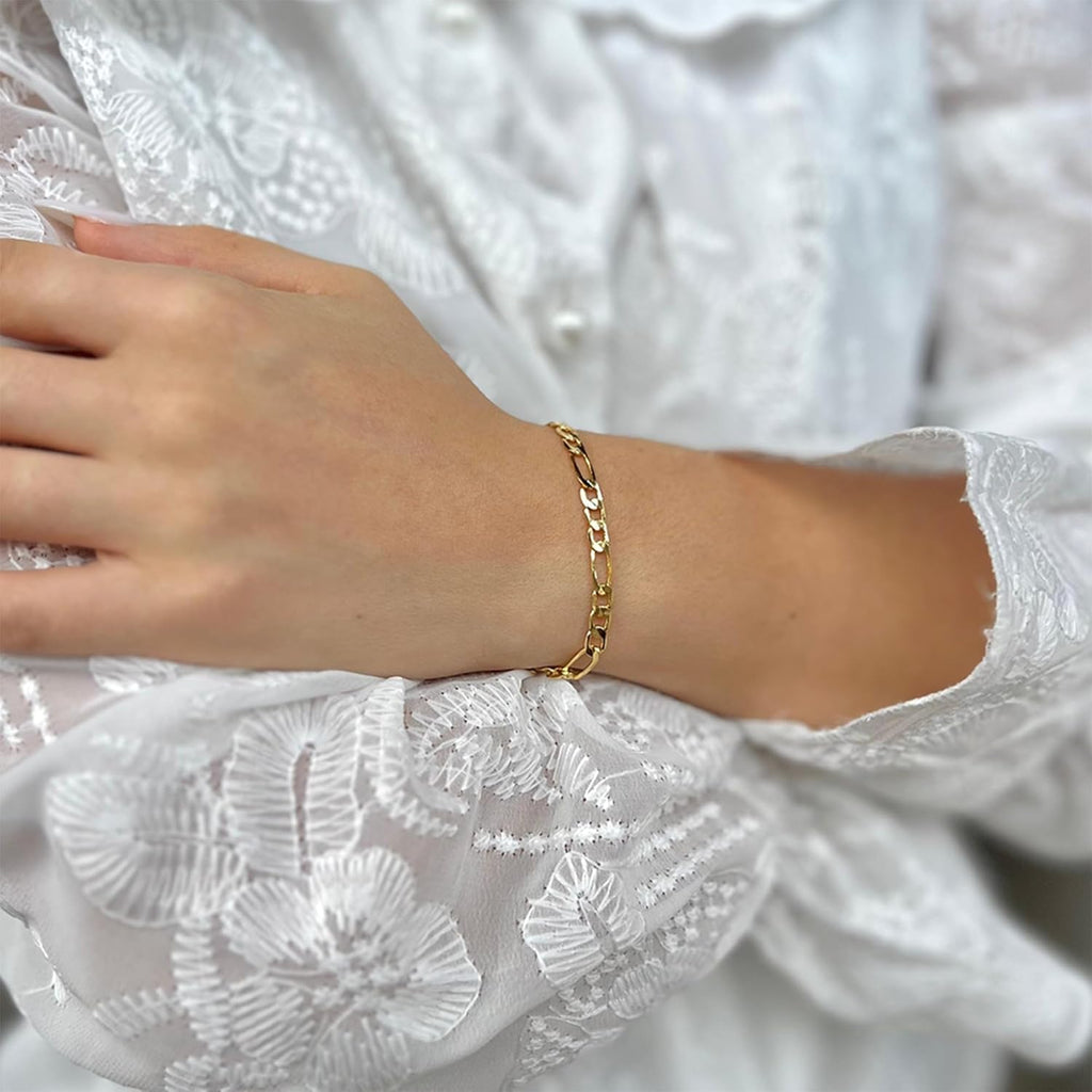 14K Gold Bracelets for Women & Men Trendy Dainty 7mm Figaro Bracelet for Men Hypoallergenic Gold Chain Bracelet for Women Jewelry Gifts